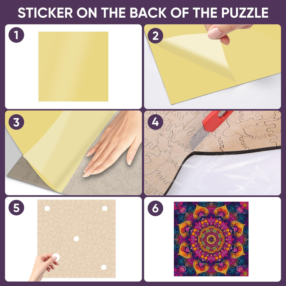 Purple Mandala Wooden Puzzles, 500 Pieces Jigsaw Puzzles 15.9'' x15.9'', Unique Design Liberty Wooden Puzzles for Adults and Kids, Family Game Gift Royal Size delobil