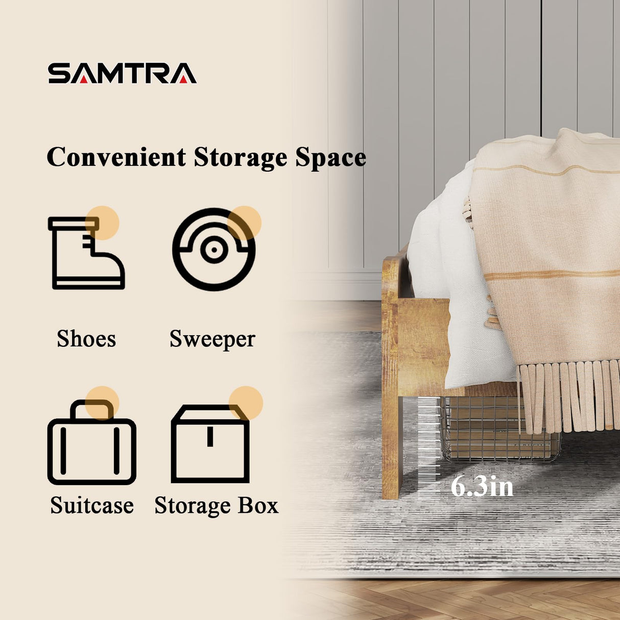 SAMTRA Wooden Bed Frame King Size with Headboard, Farmhouse Platform Bedframe with Wood Slat Support, Sturdy Framework Bed Frame, Easy Assembly (Rustic Brown) SAMTRA