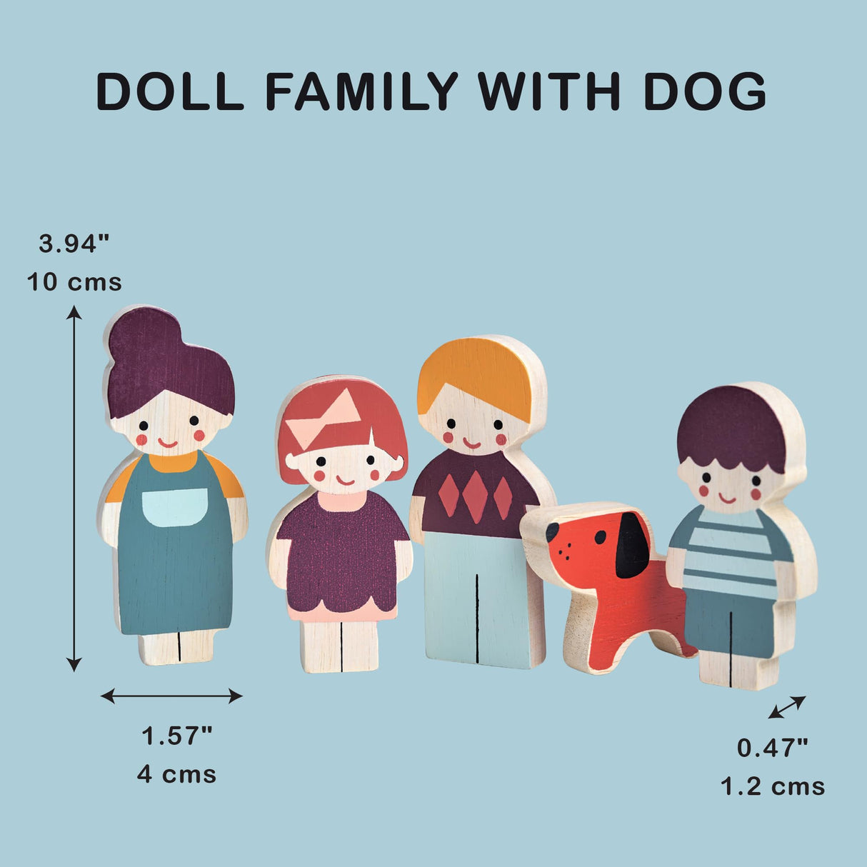 Mentari Toys - Doll Family with Dog - 5pc Solid Wood Doll Set with Playful Pup - Perfectly Sized for Pockets and Little Hands - Encourages Imaginative Play and Social Skills - Age 12m+ Mentari