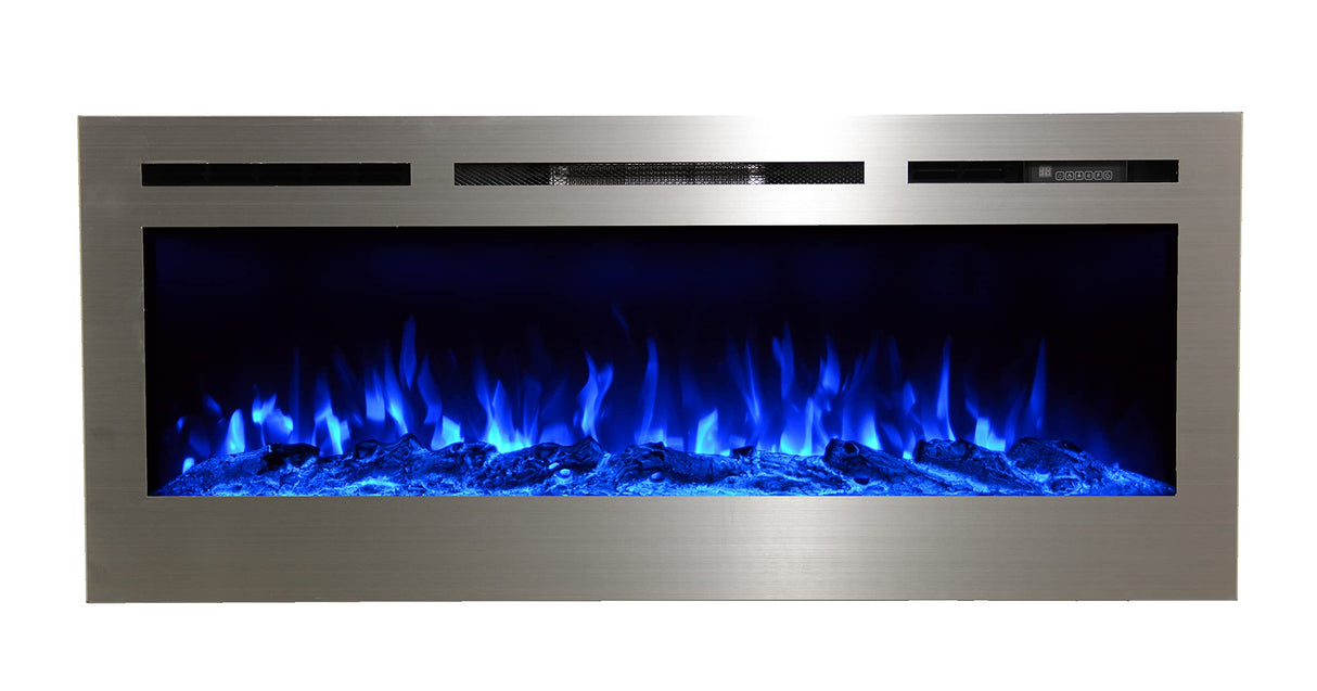 Touchstone Sideline Deluxe -Stainless Steel Smart Electric Fireplace- 50" Wide- Alexa/WiFi-Enabled- in Wall Recessed- 5 Flame Settings- 9 Flame Colors- 1,500W Heater- Log & Crystal Options- 86273 Touchstone