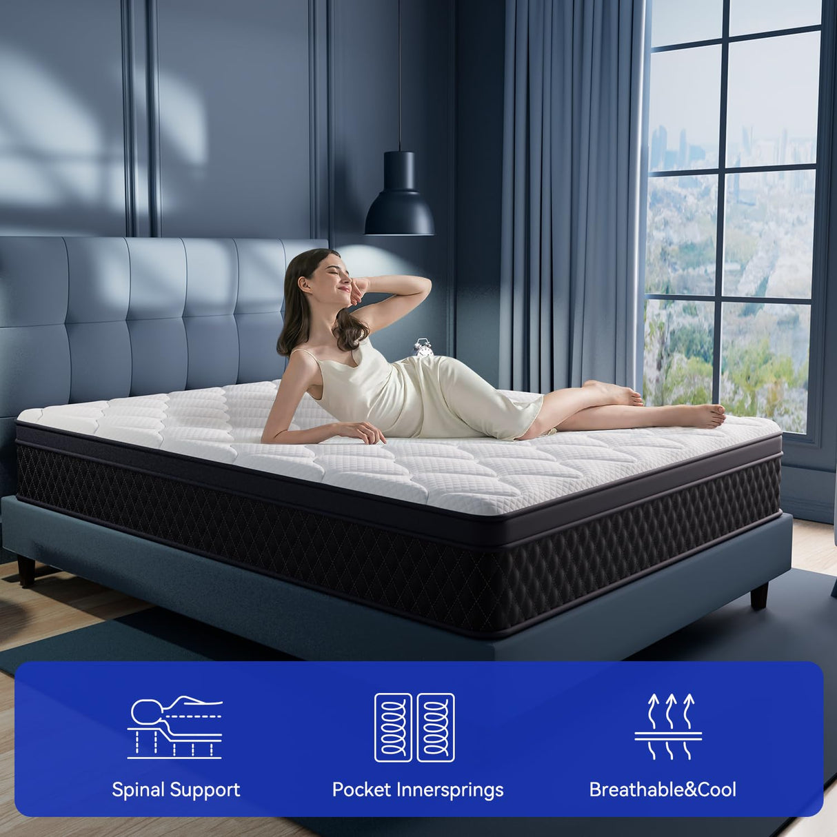 TERISTE 10 Inch Twin Breathable Memory Foam Hybrid Mattress with Individually Pocketed Springs for Isolate Motion, Fiberglass Free, Edge Support Mattress in a Box, CertiPUR-US® Certified TERISTE