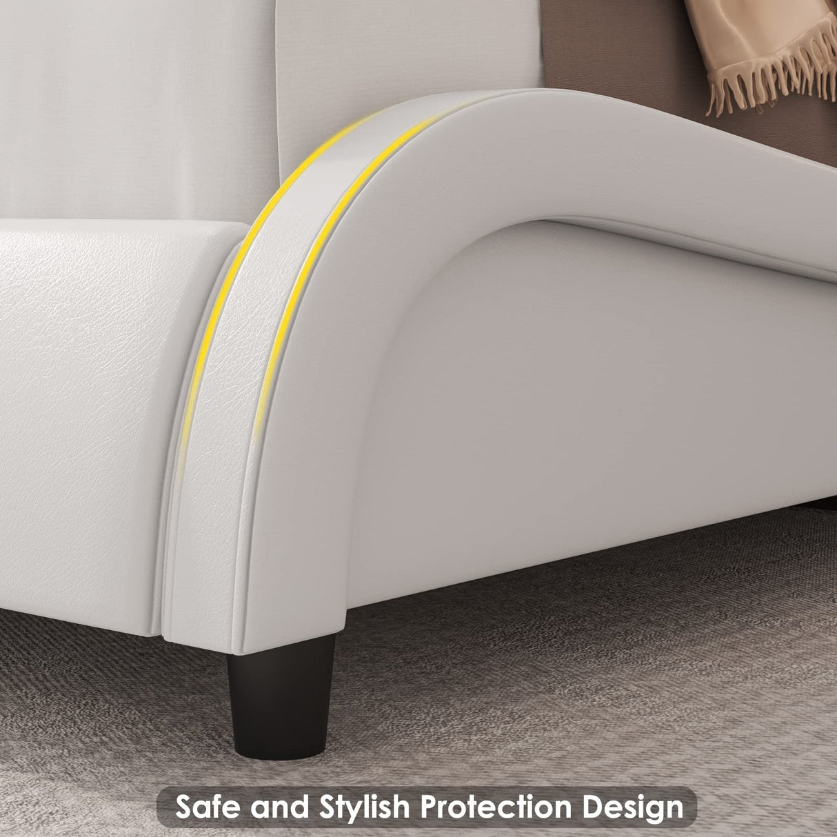 Keyluv Adjustable LED Upholstered Platform Bed Frame with Curved Design and No Box Spring Keyluv