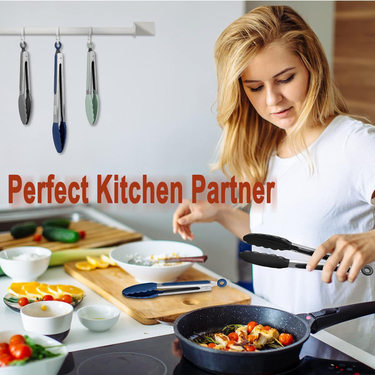 EEKEDO Kitchen Tongs, Stainless Steel Silicone Tongs for Cooking 600ºF High Heat-Resistant BBQ Grilling Locking Tongs, Set of 2-9" and 12" Classic Blue EEKEDO