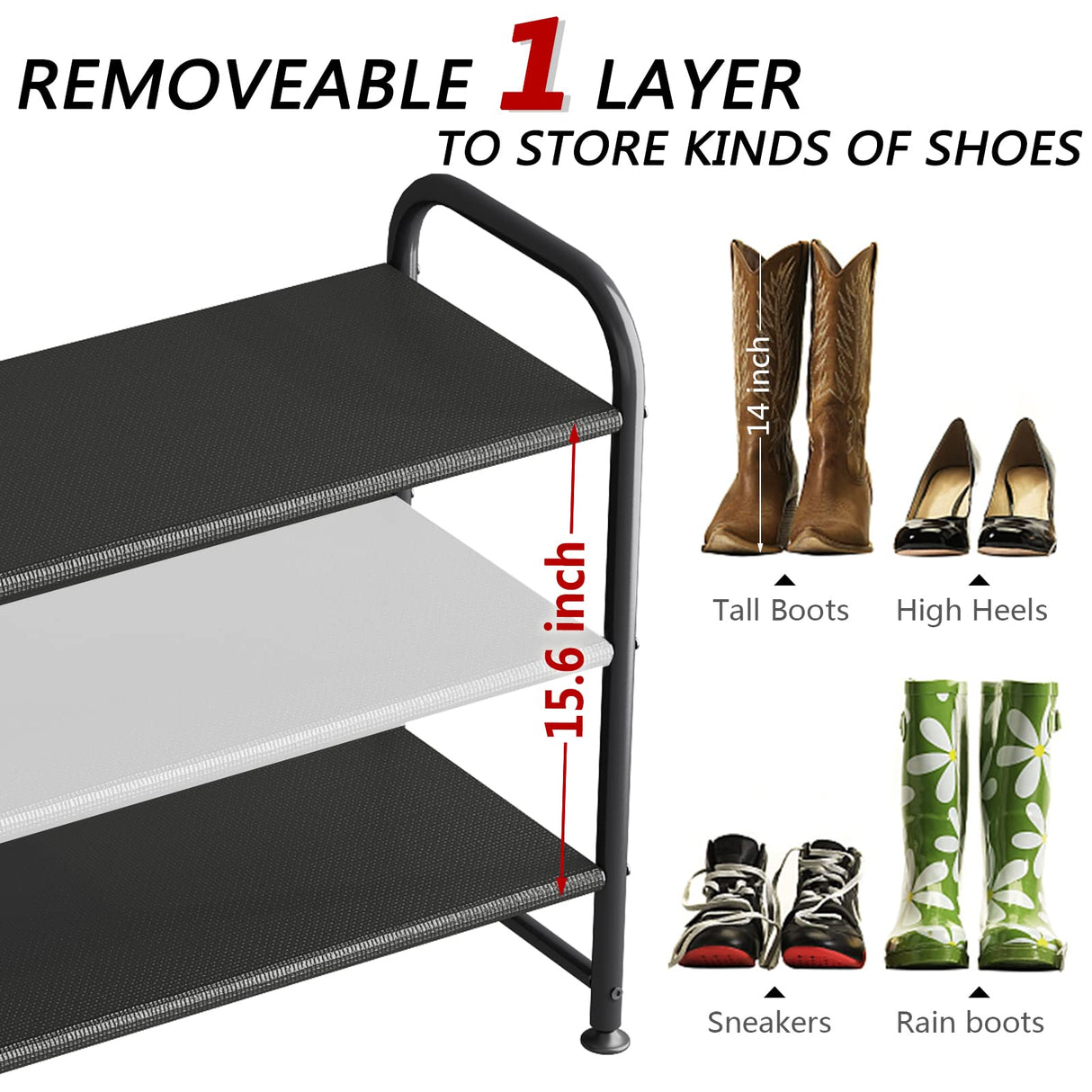 INGIORDAR Shoe Rack 3 Tier Long Storage Organizer Wide Metal Shoe Shelf for Closet Entryway Black INGIORDAR
