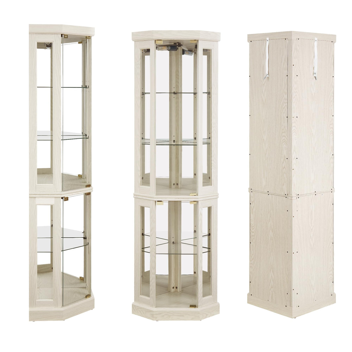 Trygoal 70" H Lighted Corner Curio Cabinet, Curio Cabinet with Tempered Glass Doors and Shelves, Corner Display Case with Light Bulb for Living Room, Dining Room, Antique White Trygoal