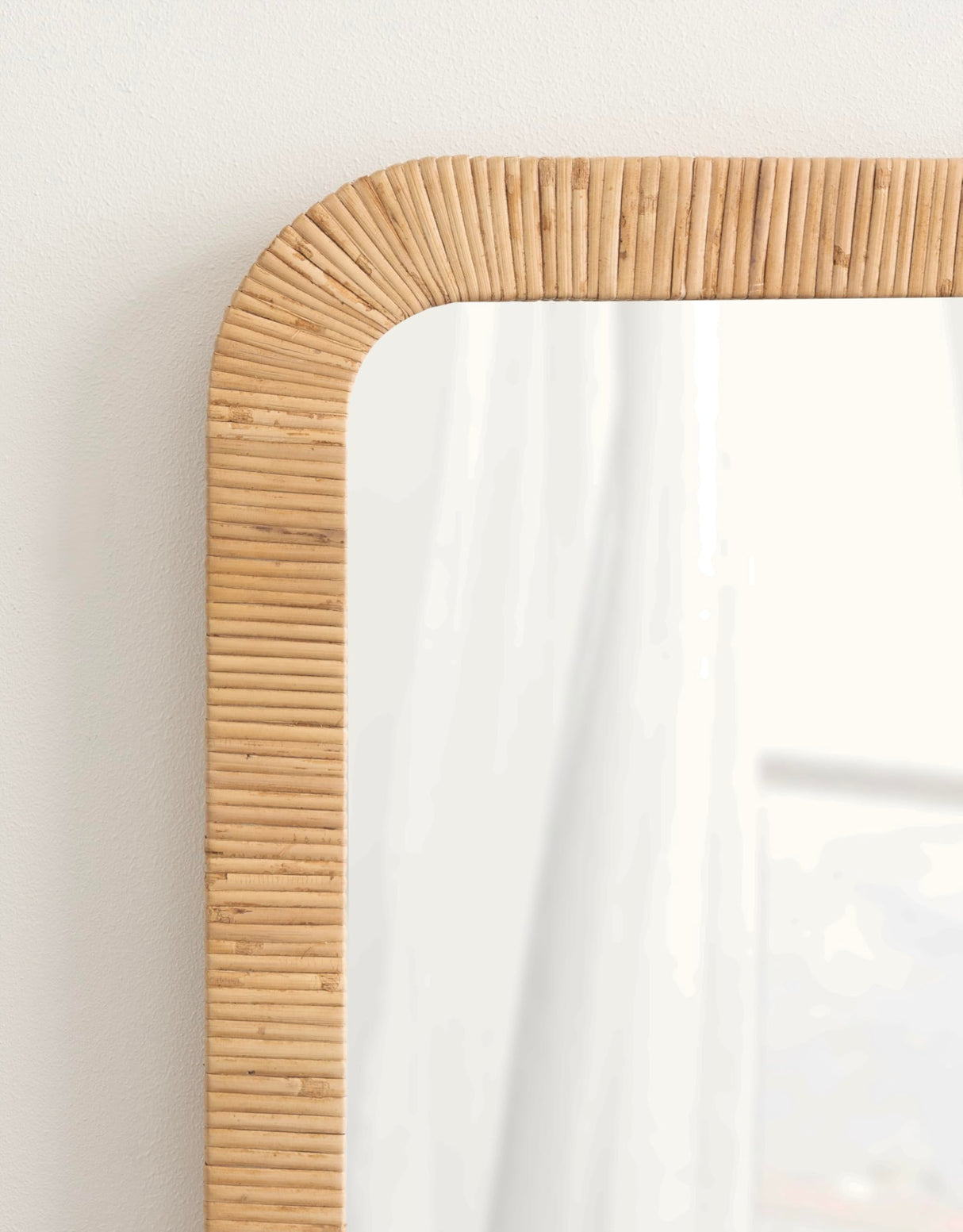 Kate and Laurel Rahfy Boho Rectangle Rattan Wall Mirror, 18 x 48, Natural Wood, Decorative Rounded Rectangular Full-Length Mirror with Authentic Rattan Frame for Bedroom Floor Mirror Kate and Laurel