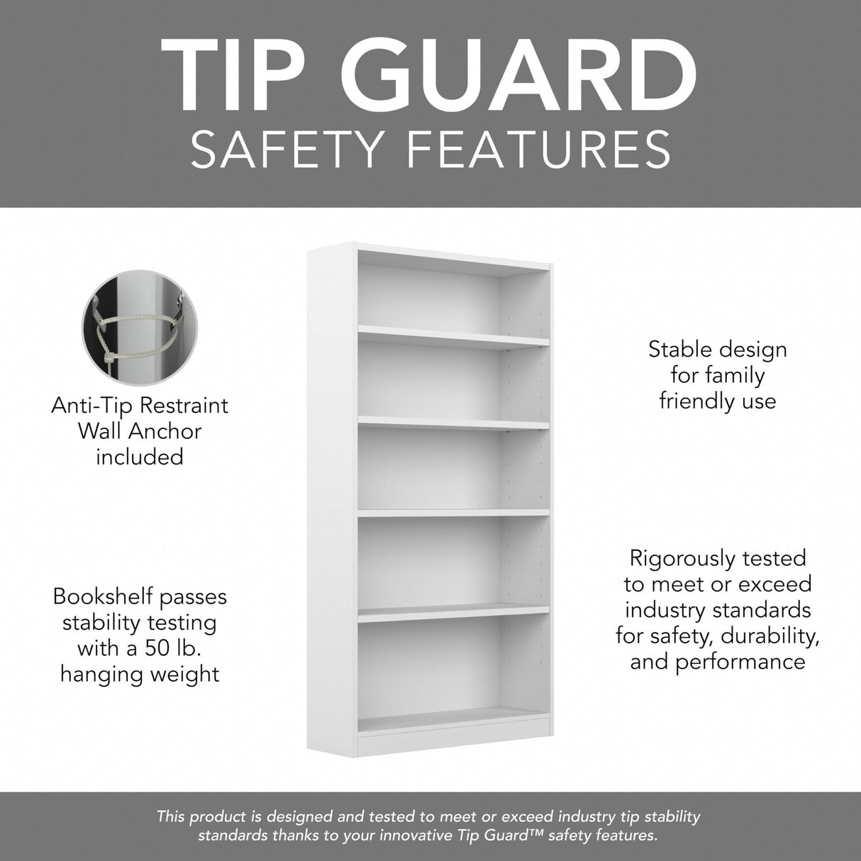 Bush Furniture Universal Tall 5 Shelf Bookcase in White, Vertical Storage and Display Bookshelf for Home Office or Living Room Organization Bush Furniture