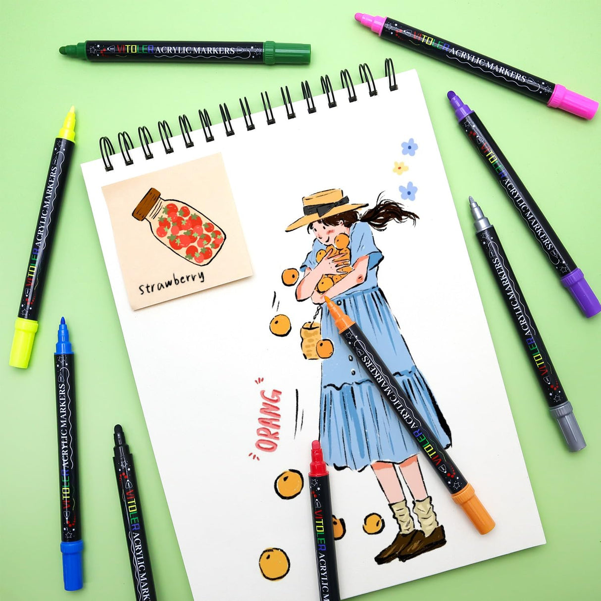 Vitoler Acrylic Paint Markers,18pcs Dual Tip Acrylic Paint Set,Acrylic Paint Marker Pens with Brush Tip and Dot Tip for Painting Rock Diy Crafts Art Supplies Vitoler