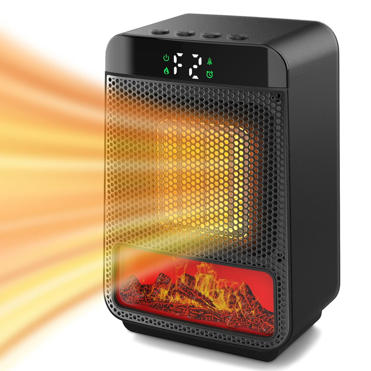 Mini Electric Fireplace Heater for Indoor Use,1500W Small Space Fireplace Heater with 3D LED Flame,Safety Protection,Portable Desktop Fireplace Heater for Office Home Christmas Decoration(Black) Cuteqi