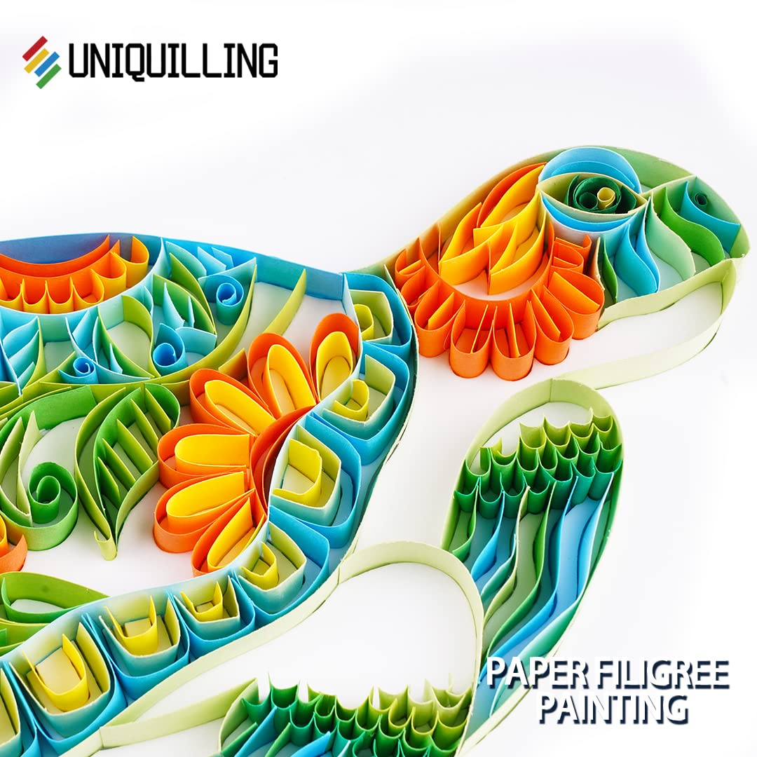 Uniquilling Quilling Kit, Paper Quilling Kits, 8 * 10-in Green Turtle Paper Filigree Kits with Quilling Tools& Using Manual, DIY Quilling Artwork Modern Wall Art for Living Room Uniquilling