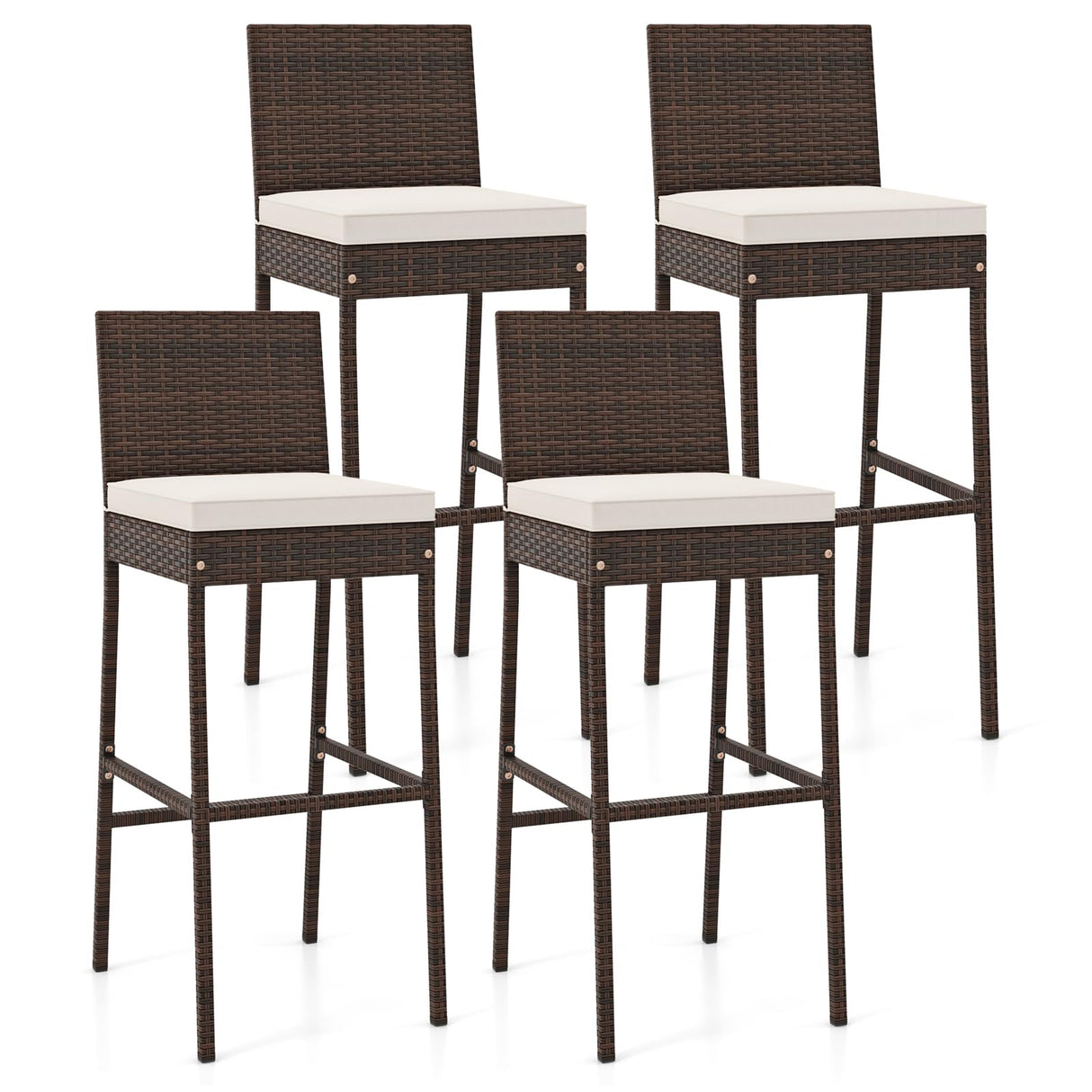 Toolsempire Outdoor Wicker Barstools, Patio Rattan Barstool Set of 4 with Cushion, Footrest & Heavy-Duty Metal Frame, Outdoor Bar Height Chair for Backyard & Balcony Toolsempire