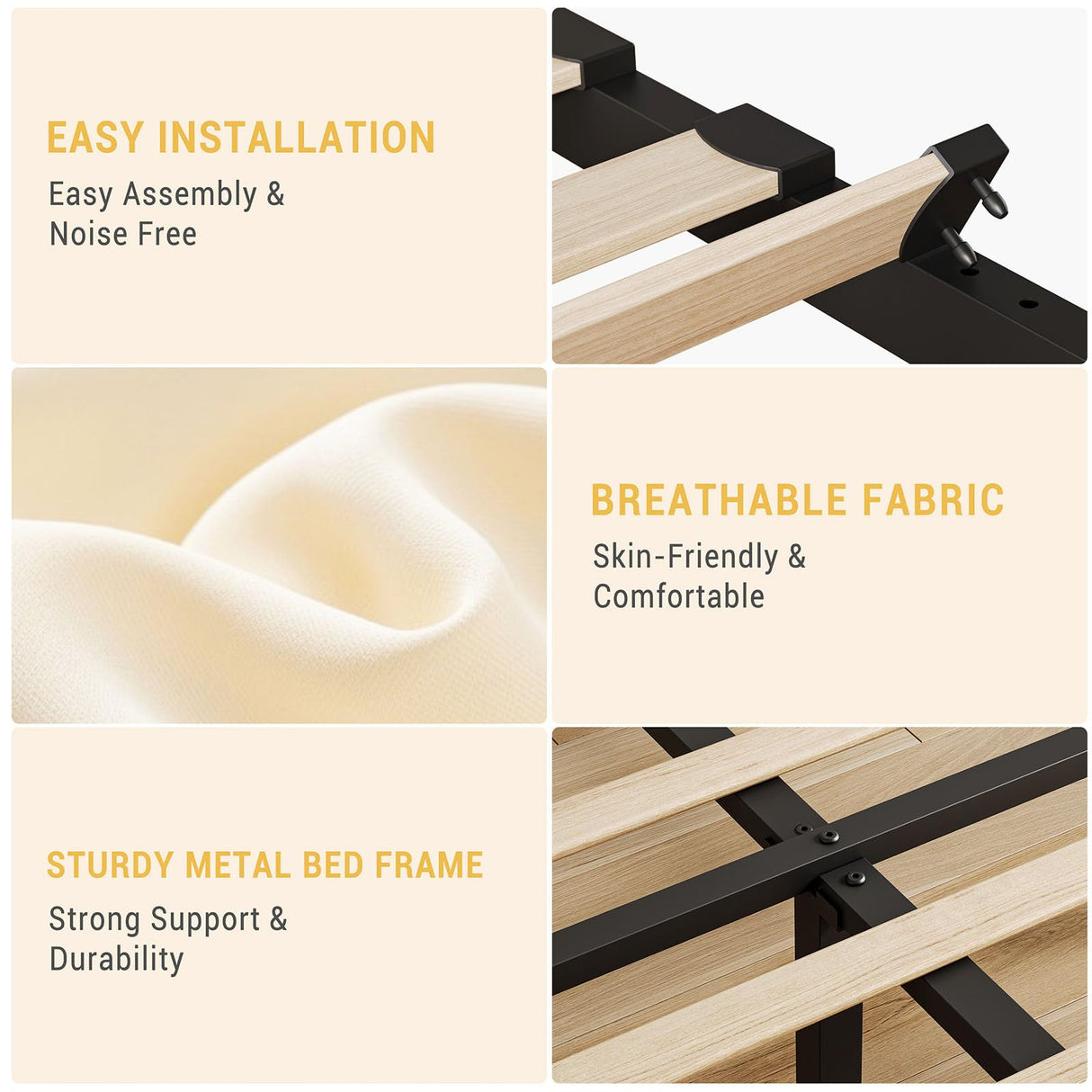 GarveeHome King Size Bed Frame with Adjustable Headboard, Velvet Upholstered Tufted King Platform Bedframe with Strong Wooden Slats, Mattress Foundation, No Box Spring Needed,Easy Assembly,Beige/Cream GarveeHome