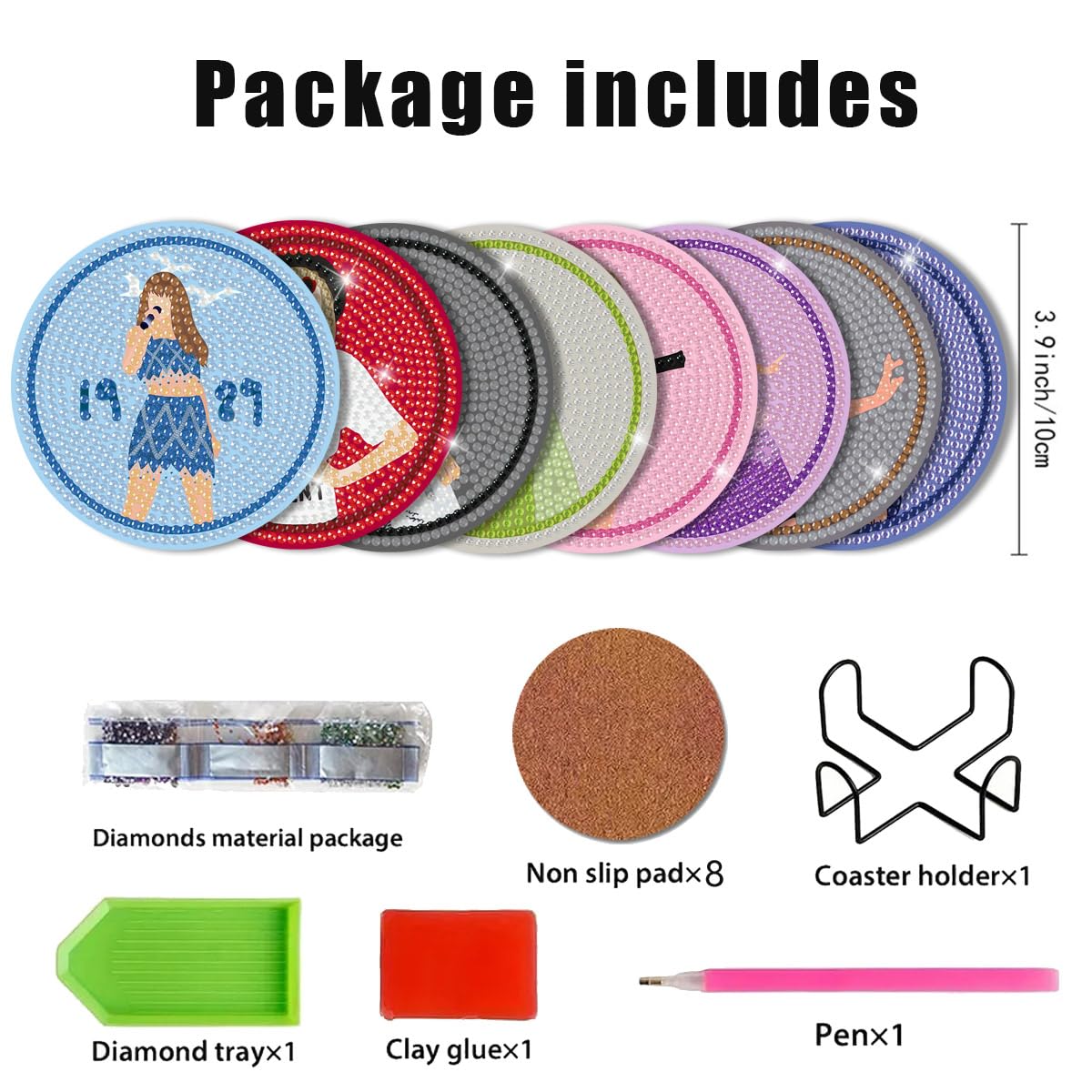 8PCs Diamond Paintings Coasters Kits Set,Singger Diamond Art Coasters with Holder, Crafts DIY Music Coasters, Diamond Art Kits Adult Craft Diamond Gift WoodArtSupply