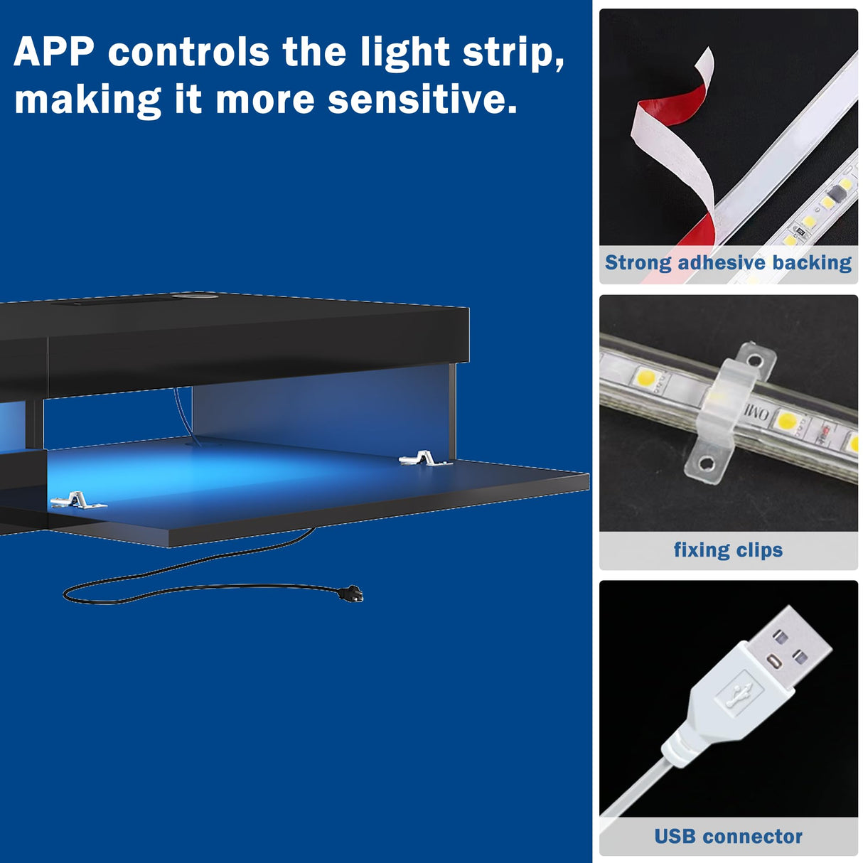 ANTISTA Floating TV Stand | 94.5'' Long Wall Mounted TV Shelf with Power Outlet, Modern Wooden Entertainment Center Media Console with Storage, High Gloss Large TV Cabinet, Up to 100 Inch TVS ANTISTA