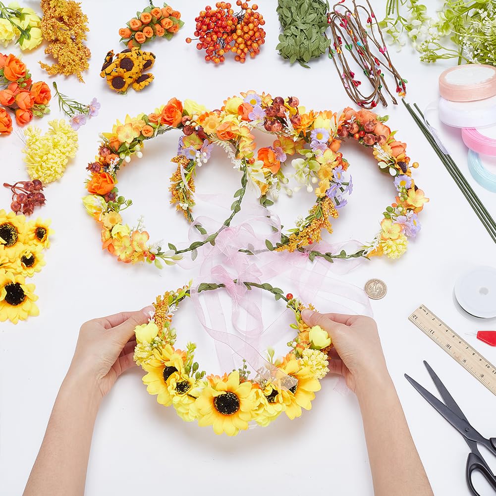 FREEBLOSS 90+ Floral Crown DIY Kit Flower Crowns Making Kit DIY Floral Crown Garland Kit Hair Accessories Handmade Make Your Own Flower Wreath Crown Spring and Autumn Floral Crown FREEBLOSS