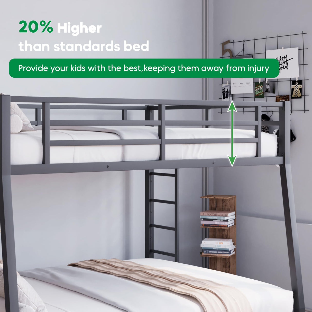 Olodumare Metal Full XL Over Queen Bunk Bed for Kids & Adults with Extra Thick Support Columns & Higher Guardrail, 2 Ladders, Squeak-Free, Heavy Duty, No Box Spring Needed, Easy Assembly, Black Olodumare