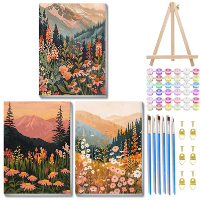 3 Pack Landscape Paint by Numbers Kit for Adults with Frame, Wildflowers Paint by Numbers, Adult Gift Craft Kits 7.8x11.8Inch with Frame and Easel