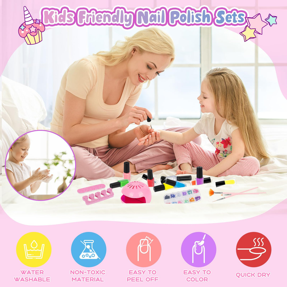 Oisacirg Kids Nail Polish Set for Girls, 28Pcs Nail Art Kit with Nail Dryer, Non-Toxic Peel-Off Water-Based Nail Polish Christmas Birthday Gifts Toddlers Kids Girls Toys Ages 3 4 5 6 7 8+ Oisacirg