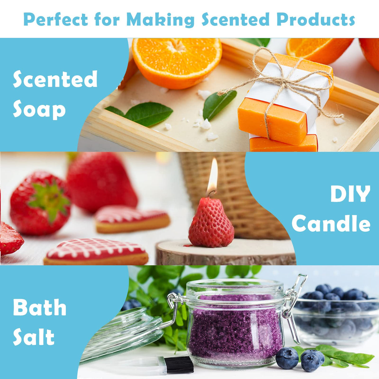 Fruity Fragrance Oil for Candle & Soap Making, Holamay Premium Essential Oils 5ml x 10 - Coconut, Strawberry, Mango, Pineapple, Summer Aromatherapy Diffuser Oils Set Holamay
