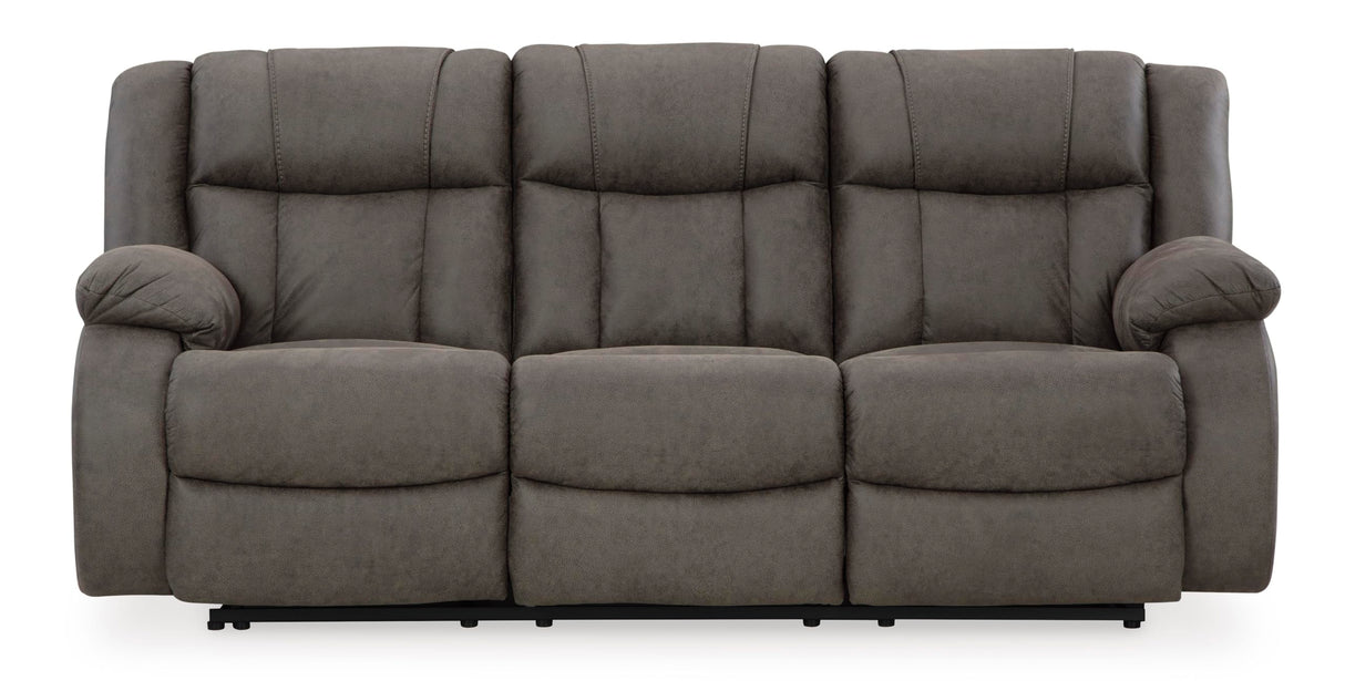 Signature Design by Ashley First Base Contemporary Faux Leather Manual Reclining Sofa, Gray Signature Design by Ashley