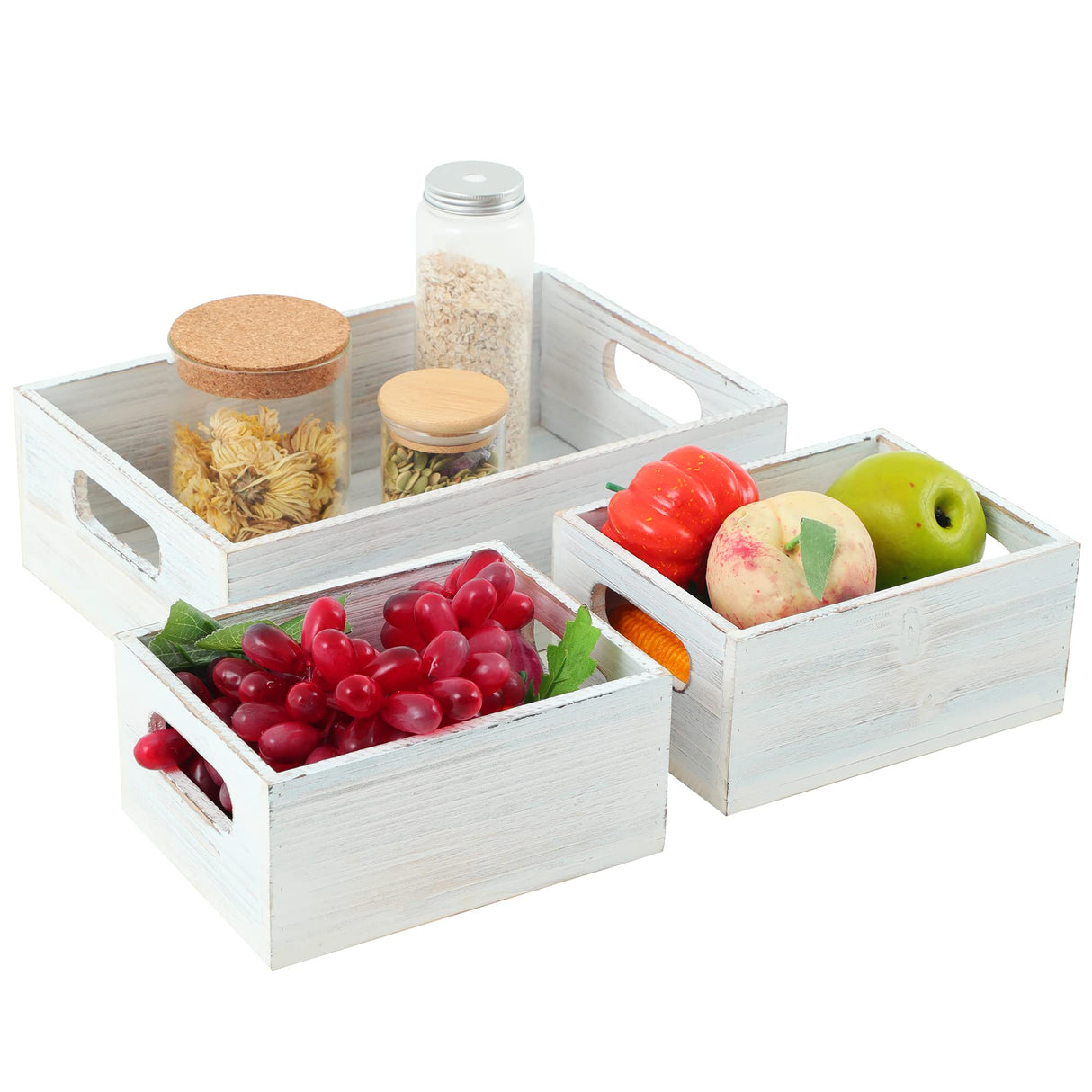 PHOENANCEE Wooden Crate For Storage,Wood Decorative Display Crate Box Set of 3,Rustic Nesting Boxes with Handles,Farmhouse Container Basket Bin Home Decor with Natural Wood Aroma L+M+S PHOENANCEE