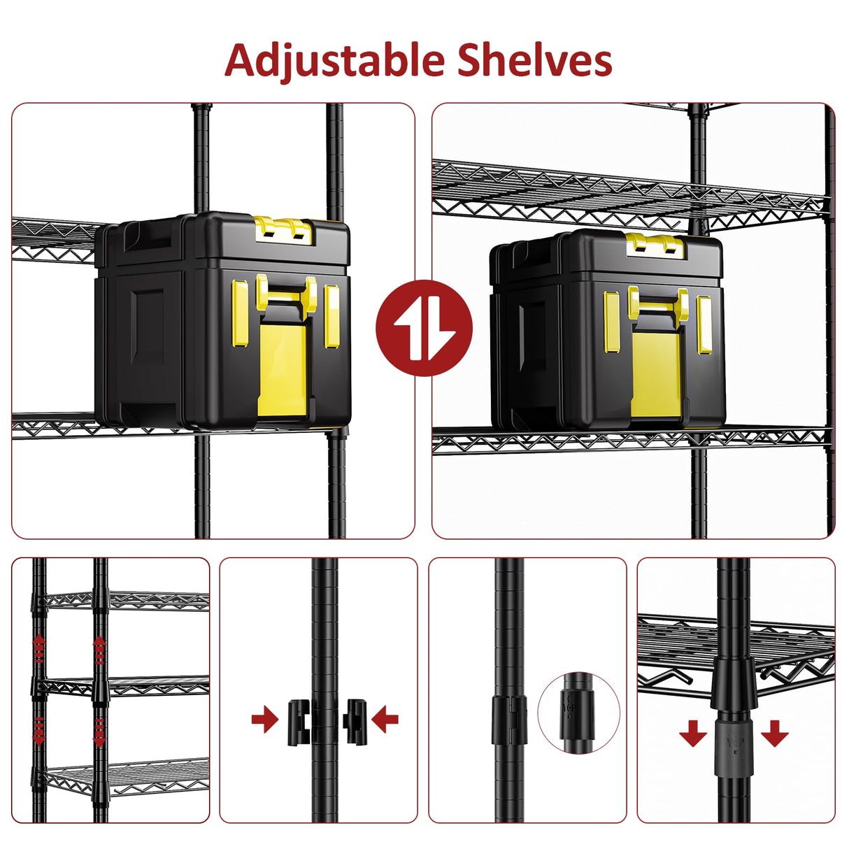 IZEUK 4-Tier Black Metal Storage Shelves, Heavy Duty Adjustable Wire Shelving Rack for Garage, Kitchen, Bathroom, Closet Organizer, 1000 lbs Capacity, 15.7" D x 33.5" W x 59.5" H IZEUK