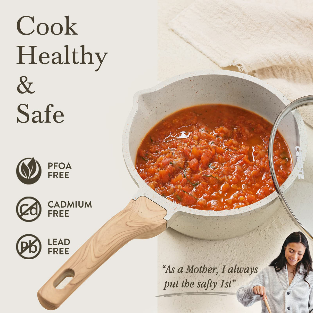 CAROTE 1.5Qt & 3.0Qt Sauce Pan Set with Lid Nonstick Saucepan 4 Pcs Non Stick Sauce Pots Cooking Pot with Pour Spout, Easy to Clean, Small Kitchen Pots Induction Pot, PFOA FREE (White Granite) CAROTE