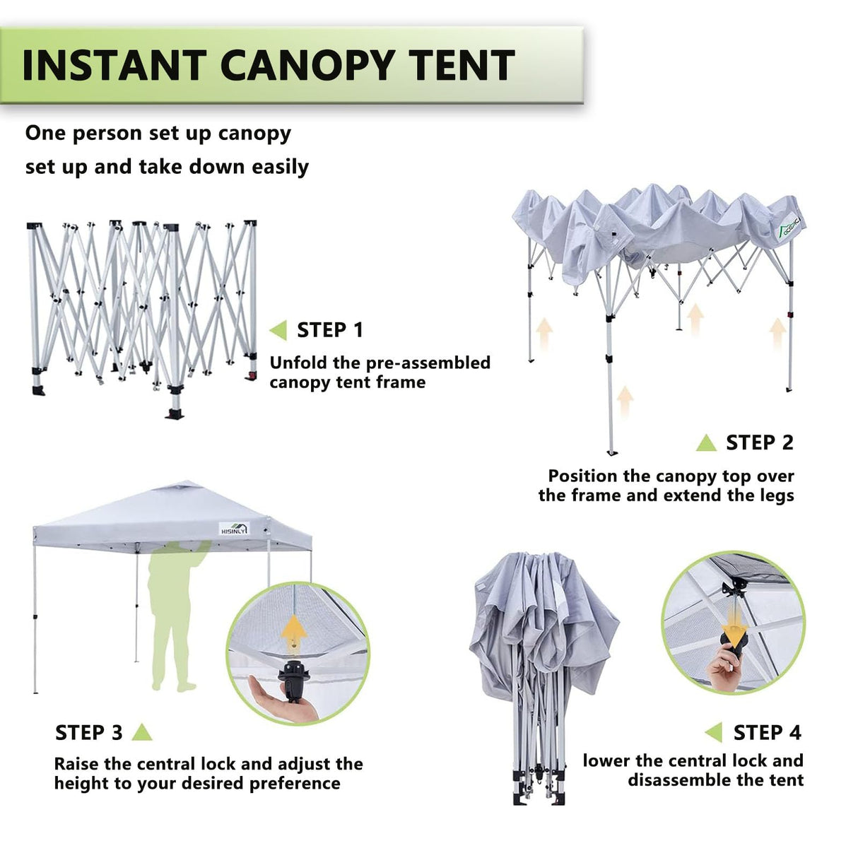 Hisinly 10x10ft Pop Up Canopy Tent with Removable Sidewall, Instant Shade Canopy with Vented Roof for Patio Outdoor Camping with Wheel-Bag, 4 Sand Bags, 8 Stakes Hisinly