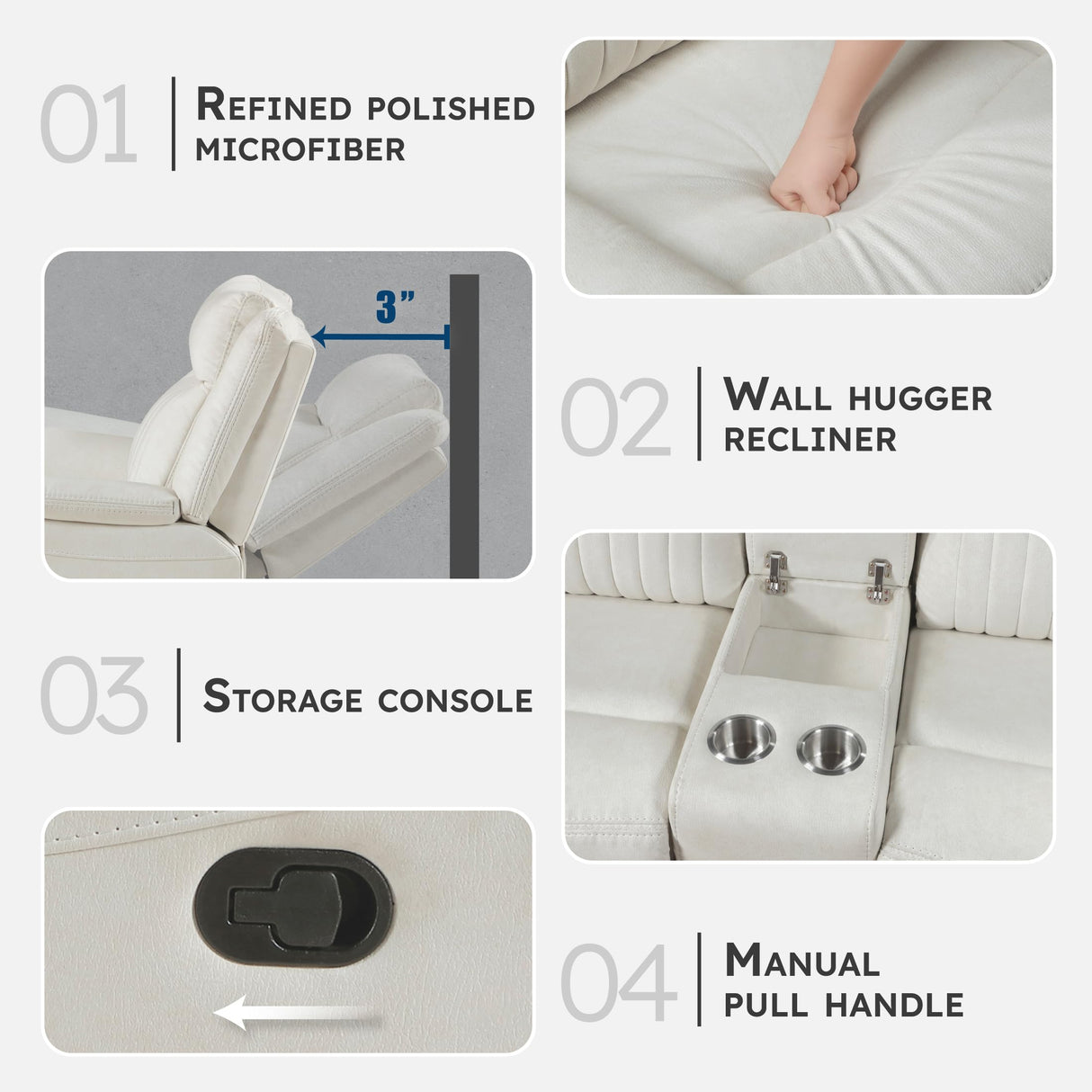 Lexicon Manual Double Reclining Loveseat, Polished Microfiber Manual Wall Hugger Loveseat Recliner for Living Room, Center Storage Console/Cup Holders, Easy Assembly, Beige Lexicon