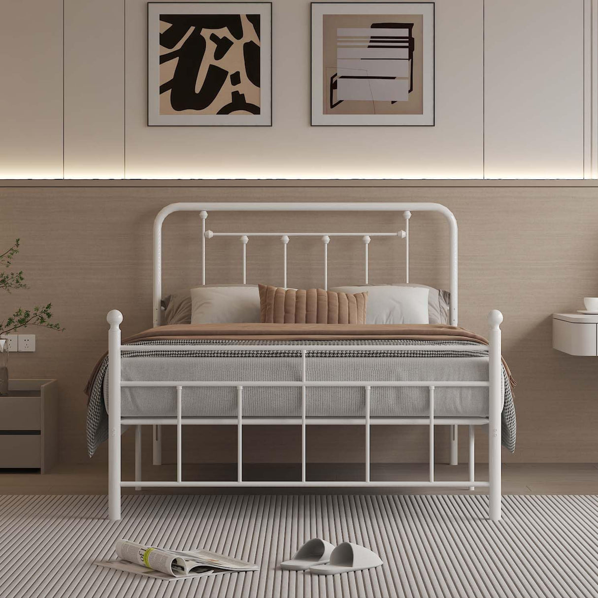 EtherealZYF Metal Headboard Full Size Headboard Metal Construction, Rustic Farmhouse Style, Effortless Assembly, Steel Headboard for Bedroom White EtherealZYF