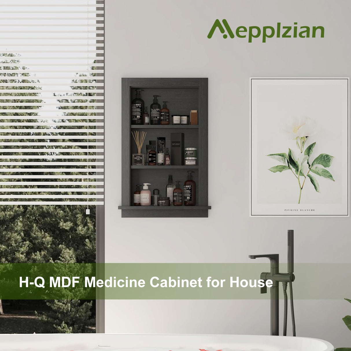 Mepplzian Recessed Medicine Cabinet,14x24 in Wall Bathroom Cabinet with Storage,Bathroom Niche for Shower Wall for Bedroom/Hallway,Black Shower Wall Niche Insert for Drywall,MDF Mepplzian