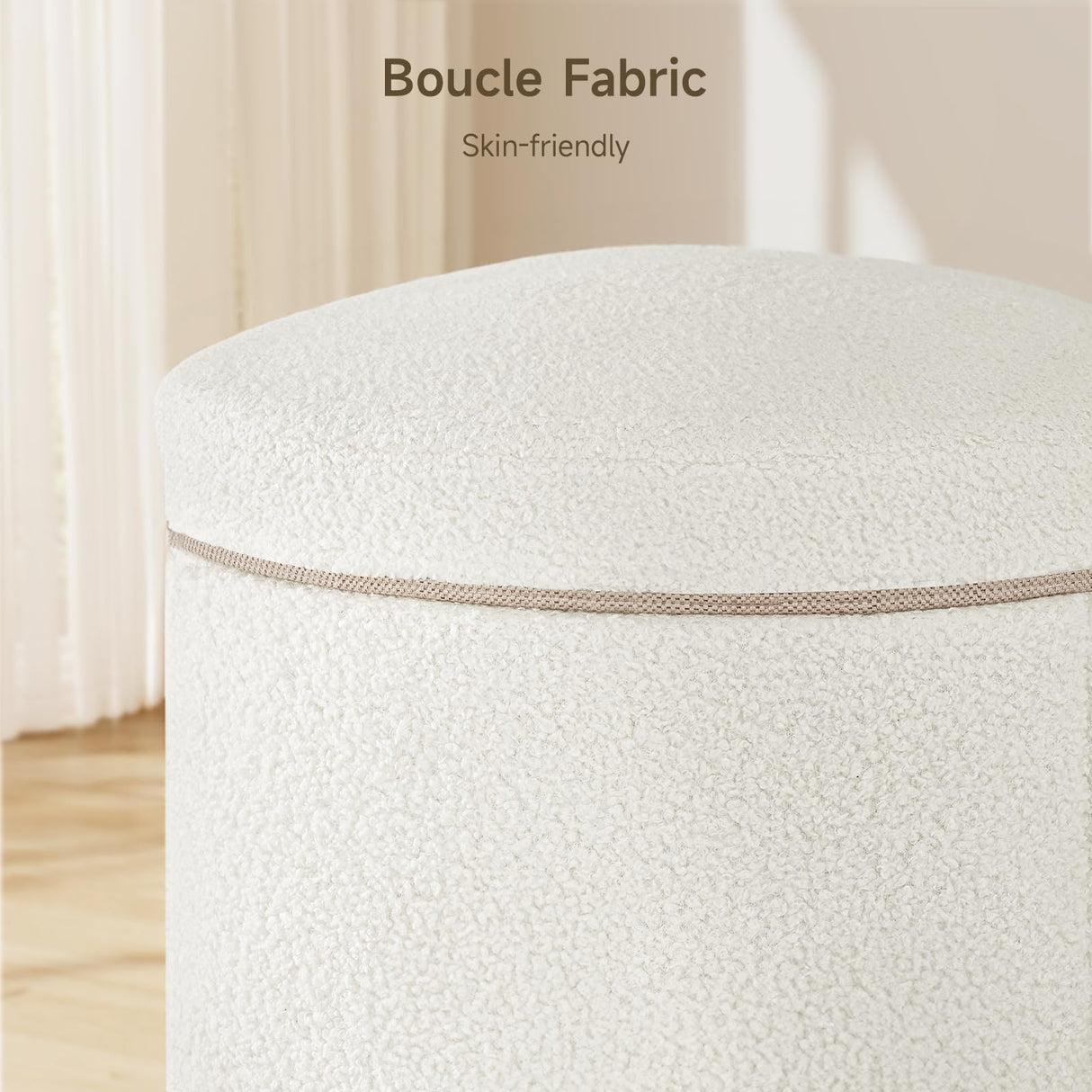 ONBRILL Round Ottoman with Storage, Ottoman Foot Rest, Boucle Small Ottoman, Foot Stool, Vanity Stool, Upholstered Sherpa Ottoman Support 250 lbs for Living Room, Bedroom, White ONBRILL