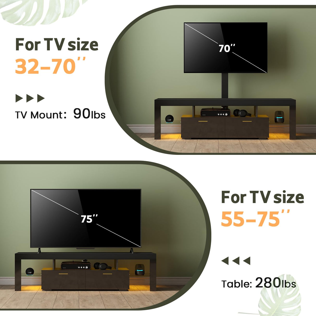 Lamtor TV-Stand with Mount 75 inch - LED TV Stand with Power Outlet & Drawers, Modern Entertainment Center with Mount for Living Room, Bedroom, Black Lamtor