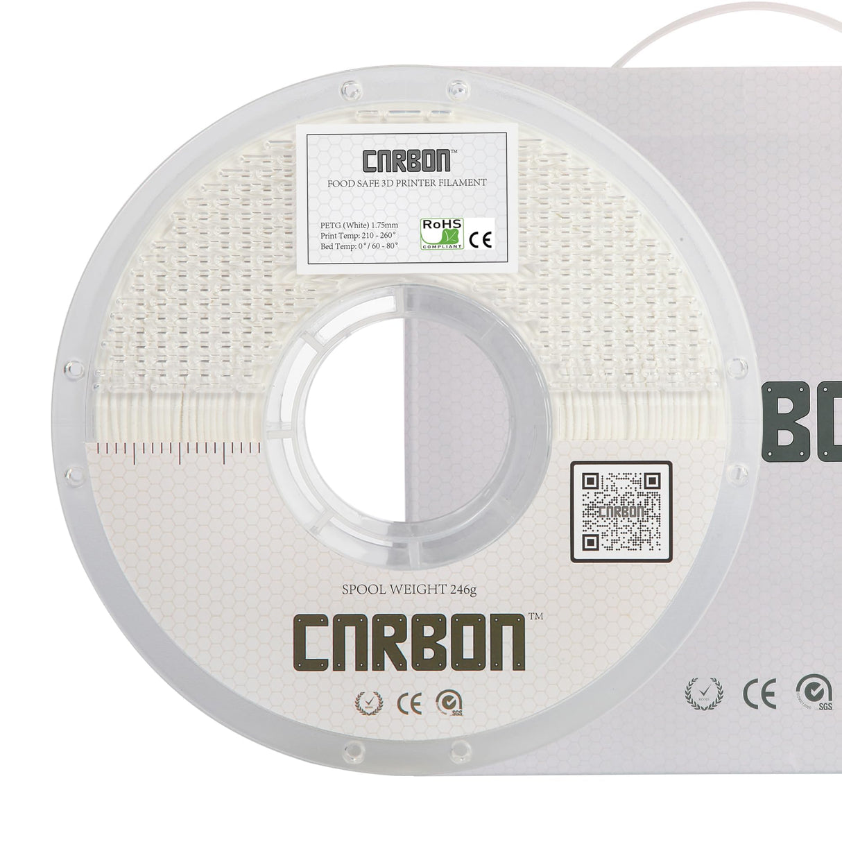 Certified Food Grade PETG 3D Printer Filament - CARBON by Comfy Materials - Lab Tested FDA Compliant Food Safe, 1.75mm, 1kg, Accuracy: +/- 0.02 (White) CARBON