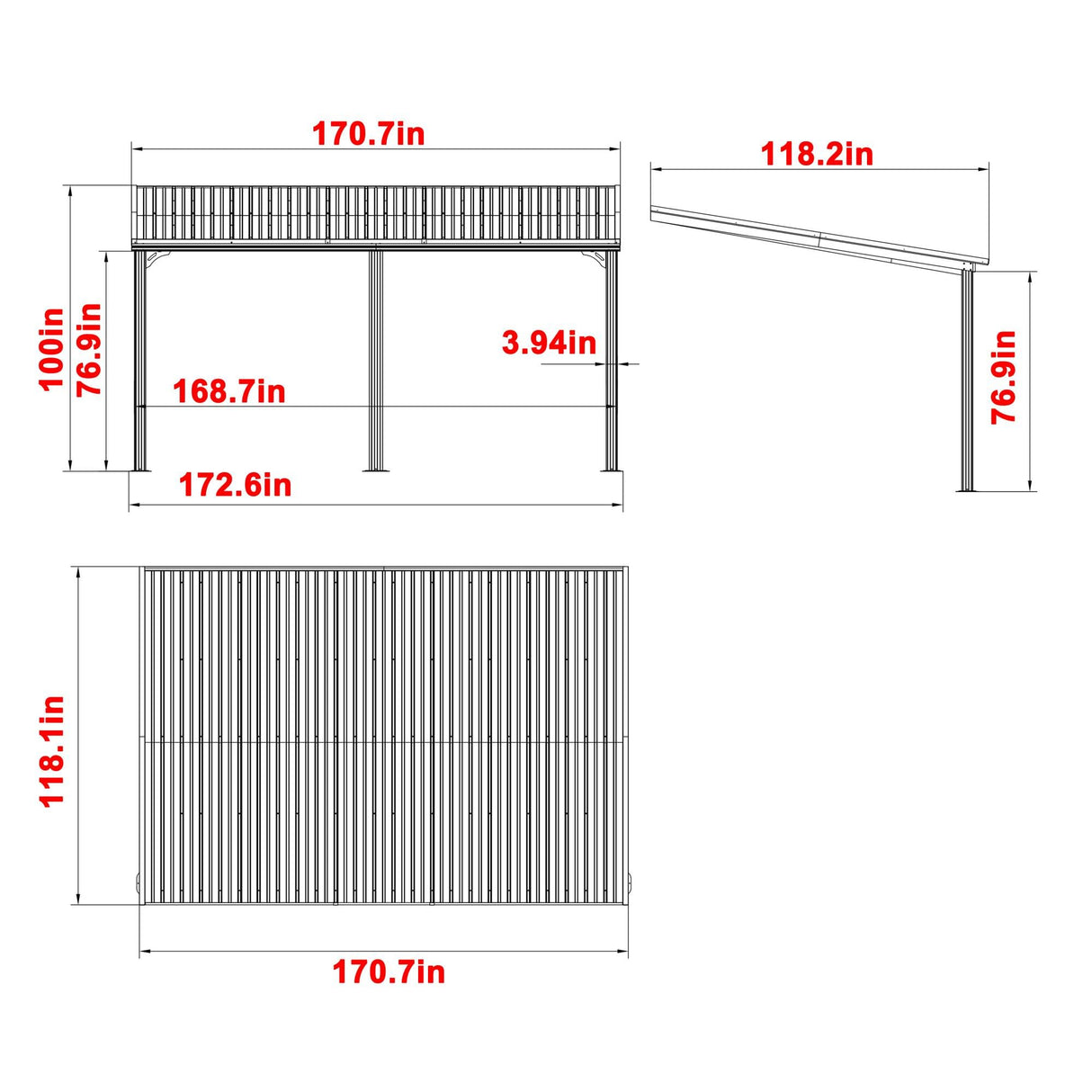 Yardenaler 10x14 FT Hardtop Wall-Mounted Gazebo, Outdoor Pergola Canopy with Aluminum Frame & Drainage Hole for Patio, Deck, Yard Yardenaler