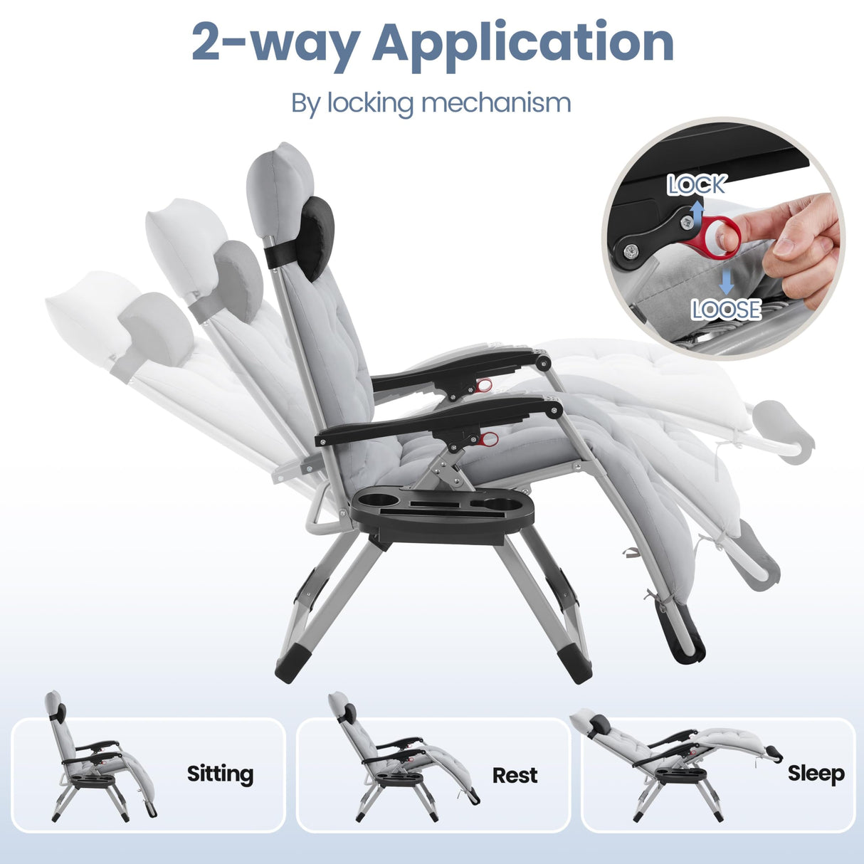 Yaheetech Zero Gravity Chair, Folding Reclining Lounge Recliner with Removable Pad & Headrest & Side Cup Holder Tray for Indoor and Outdoor Gray/1 Yaheetech