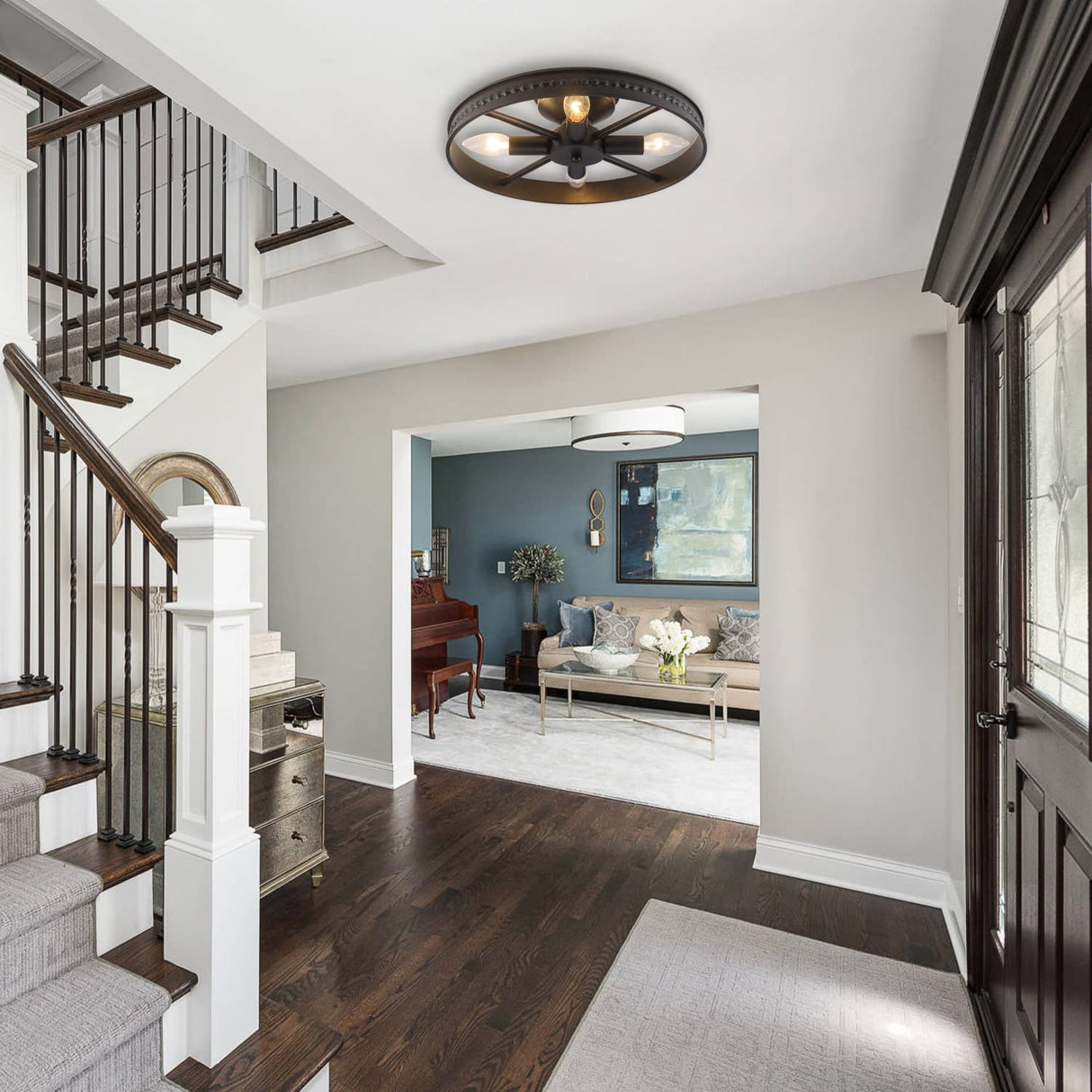 KJLARS Ceiling Light Fixture Flush Mount Ceiling Lamp Black Farmhouse Chandelier Industrial Rustic Light fixtures Pendant Lighting 4-Light E12 Kitchen Lighting KJLARS