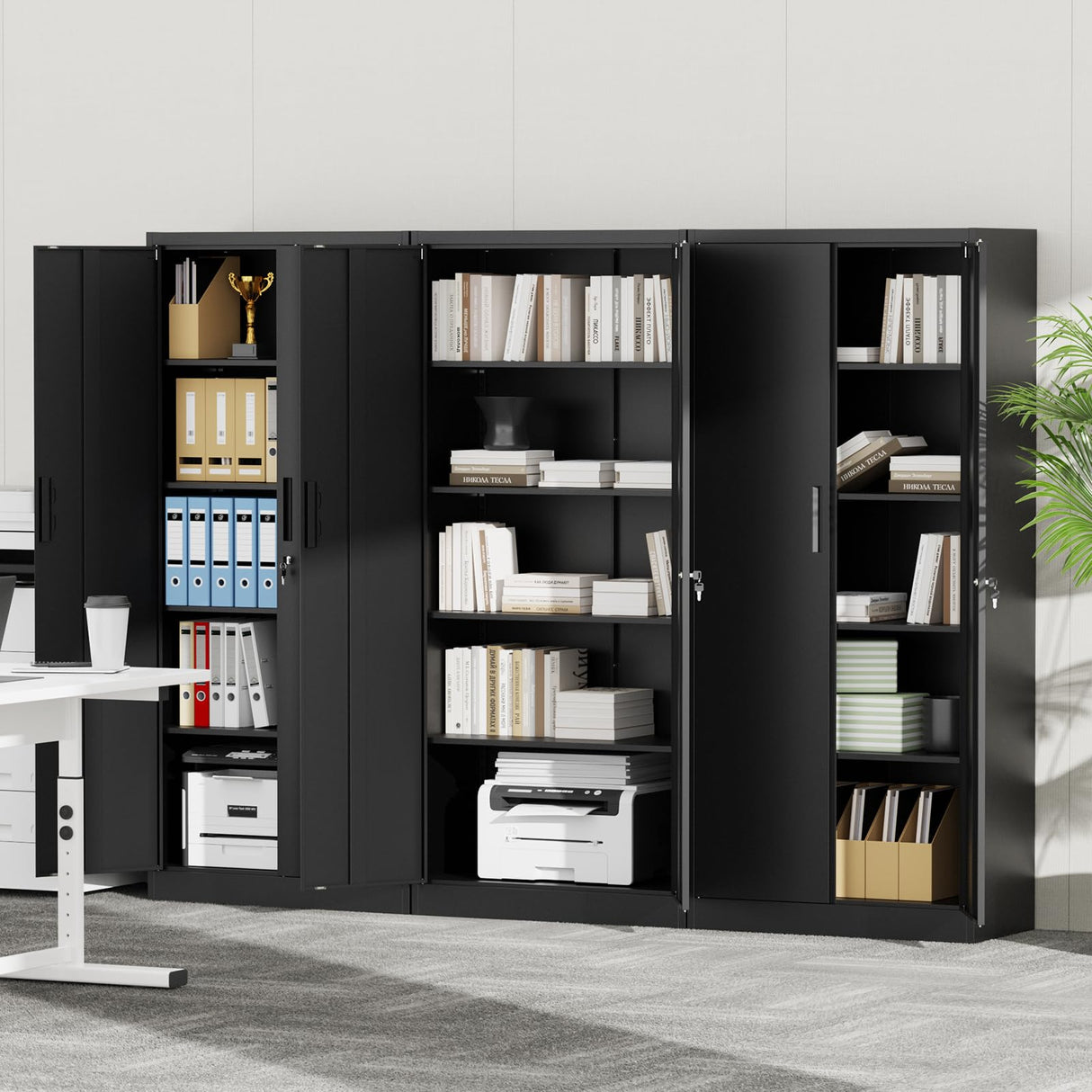 Maemttes 72" Metal Storage Cabinet with Doors and Shelves, Tall Garage Cabinets Lockable File Cabinet, Heavy-Duty Locker Cabinet Tool Cabinets for Garage, Office, Home, Kitchen (Black) Maemttes