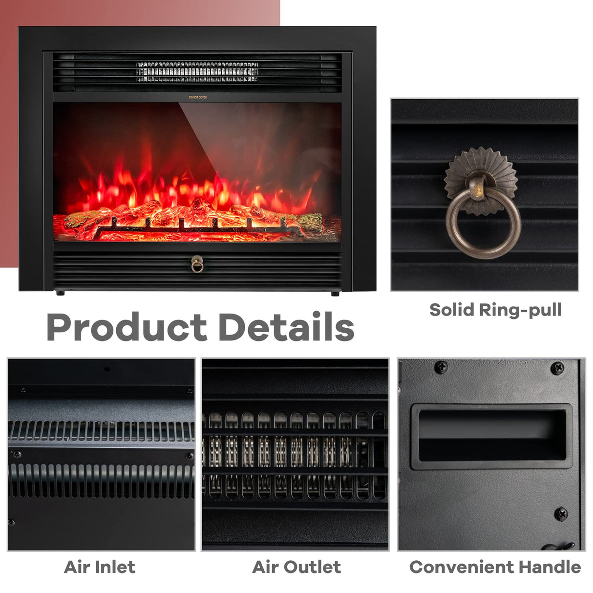 GLACER 28.5'' Electric Fireplace Insert, Recessed & Freestanding with Adjustable Flame Color Timer, Indoor Heater w/Remote Control (750W/1500W) Black… GLACER