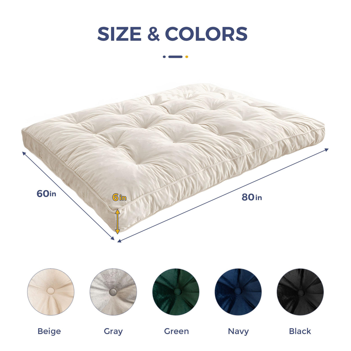 MAXYOYO 6" Futon Mattress Queen Size, Velvet Thick Futons Sofa Couch Bed, Versatile Floor Mattress for Adults, Shredded Foam Filling (Frame Not Included), Beige MAXYOYO