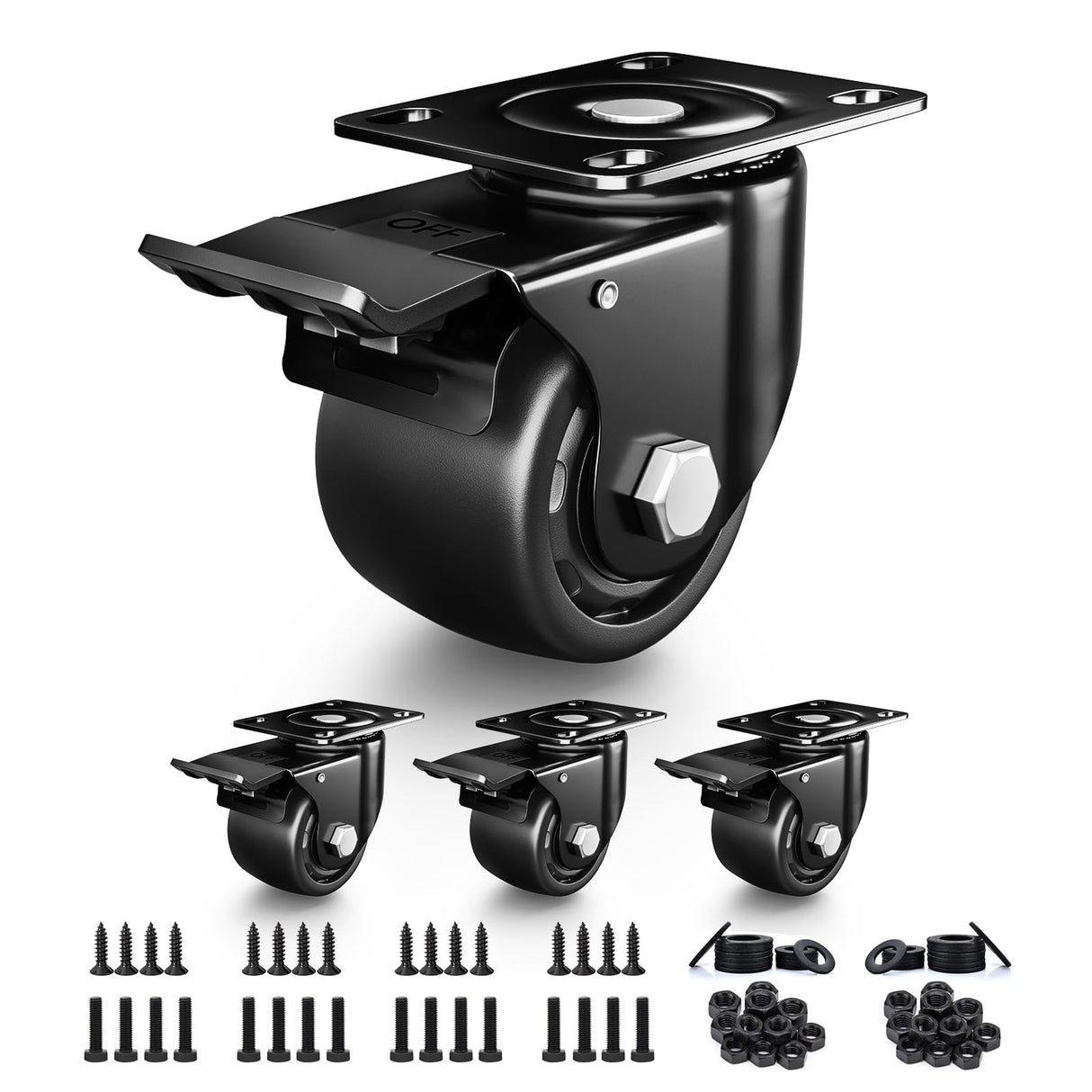 ANDUTEES 3 Inch Heavy Duty Casters Set of 4, Load 4400lbs, Locking Swivel Plate Industrial Casters with Double Ball Bearings, Low Gravity Center Castor Wheels for Furniture, Workbench, Equipment ANDUTEES