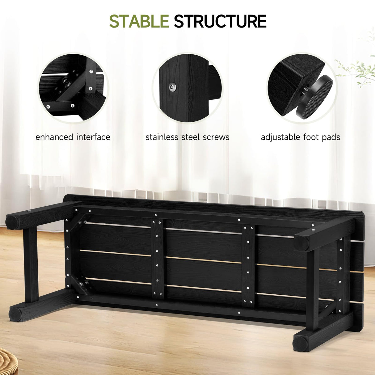 ONBRILL Outdoor Bench, 2-Person Poly Lumber Garden Bench, All-Weather Patio Bench Will not Rot and Fade for Garden, Porch, Backyard and Park, Easy Installation, Black ONBRILL