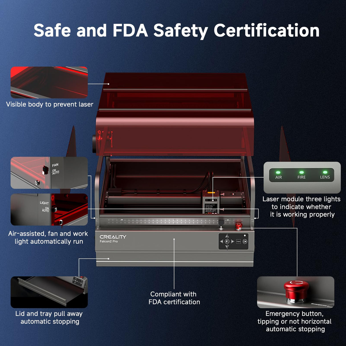 Creality Laser Engraver Enclosed, Falcon2 Pro 40W Output Laser Cutter with 1.6W Laser Module, 25000mm/min Speed Laser Cutter Machine with Air Assist, Auto Fan, Camera Positioning for Wood and Metal Creality