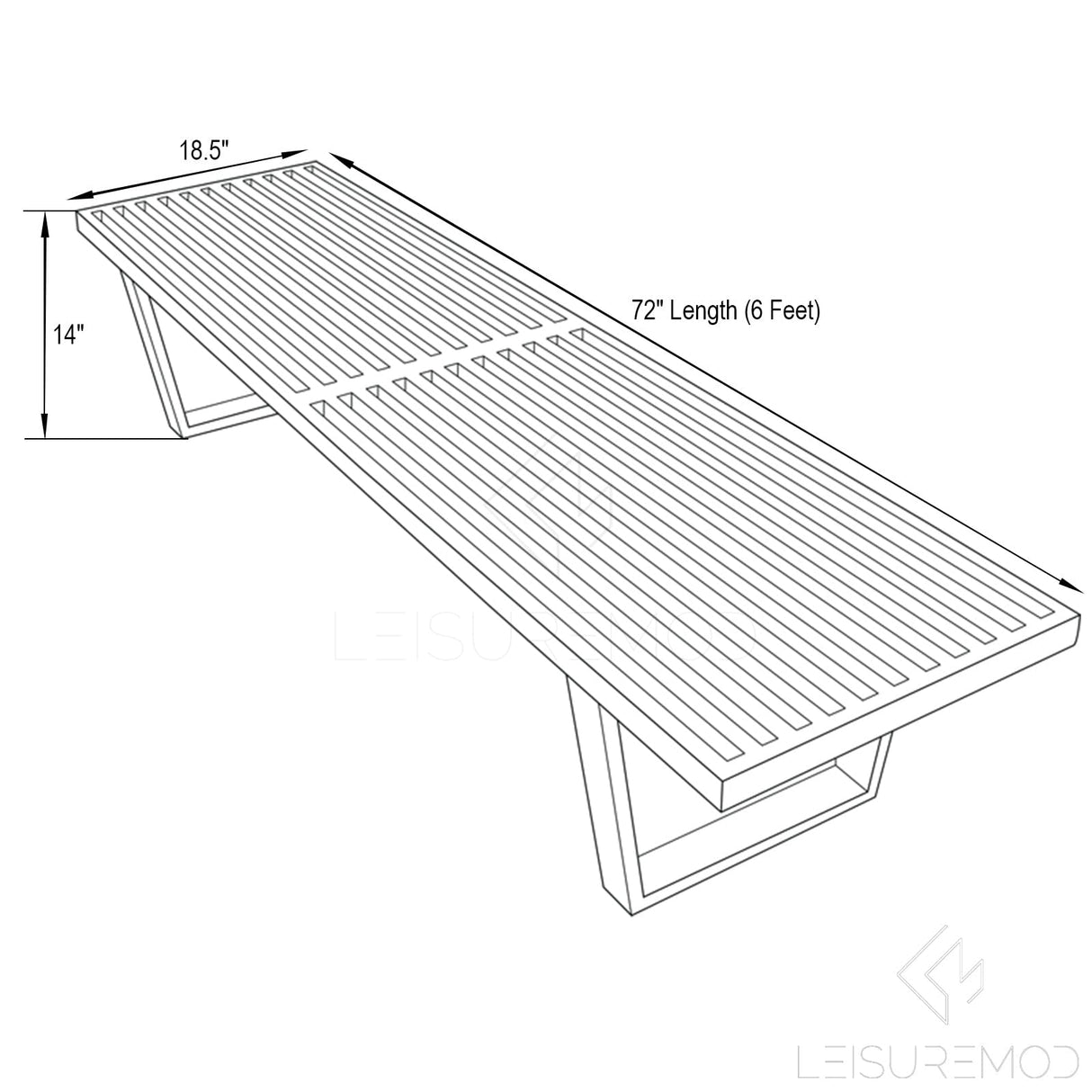 LeisureMod 72” Wide Platform Bench with Rectangular Rubberwood Frame and Beech Wood Legs Slatted Design for Modern Home, Bedroom, Living Room, Hallway Inwood Collection (Dark Walnut, 6 Feet) LeisureMod