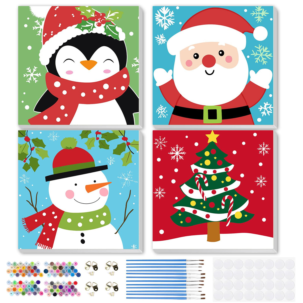 MEIYUDA Framed 4Pack Christmas Paint by Number Kit for Kids, Santa Claus and Snowman Paint by Numbers for Kids Age 4-8-12, Children DIY Acrylic Oil Painting for Home Wall Decor 8x8in MEIYUDA