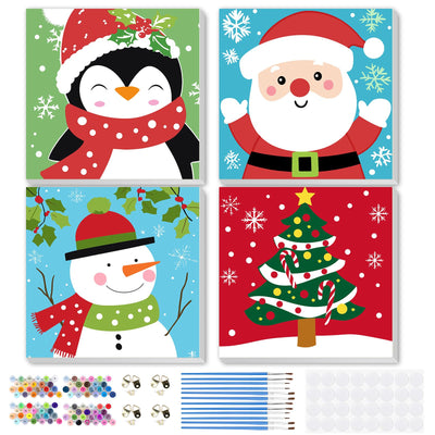 MEIYUDA Framed 4Pack Christmas Paint by Number Kit for Kids, Santa Claus and Snowman Paint by Numbers for Kids Age 4-8-12, Children DIY Acrylic Oil Painting for Home Wall Decor 8x8in