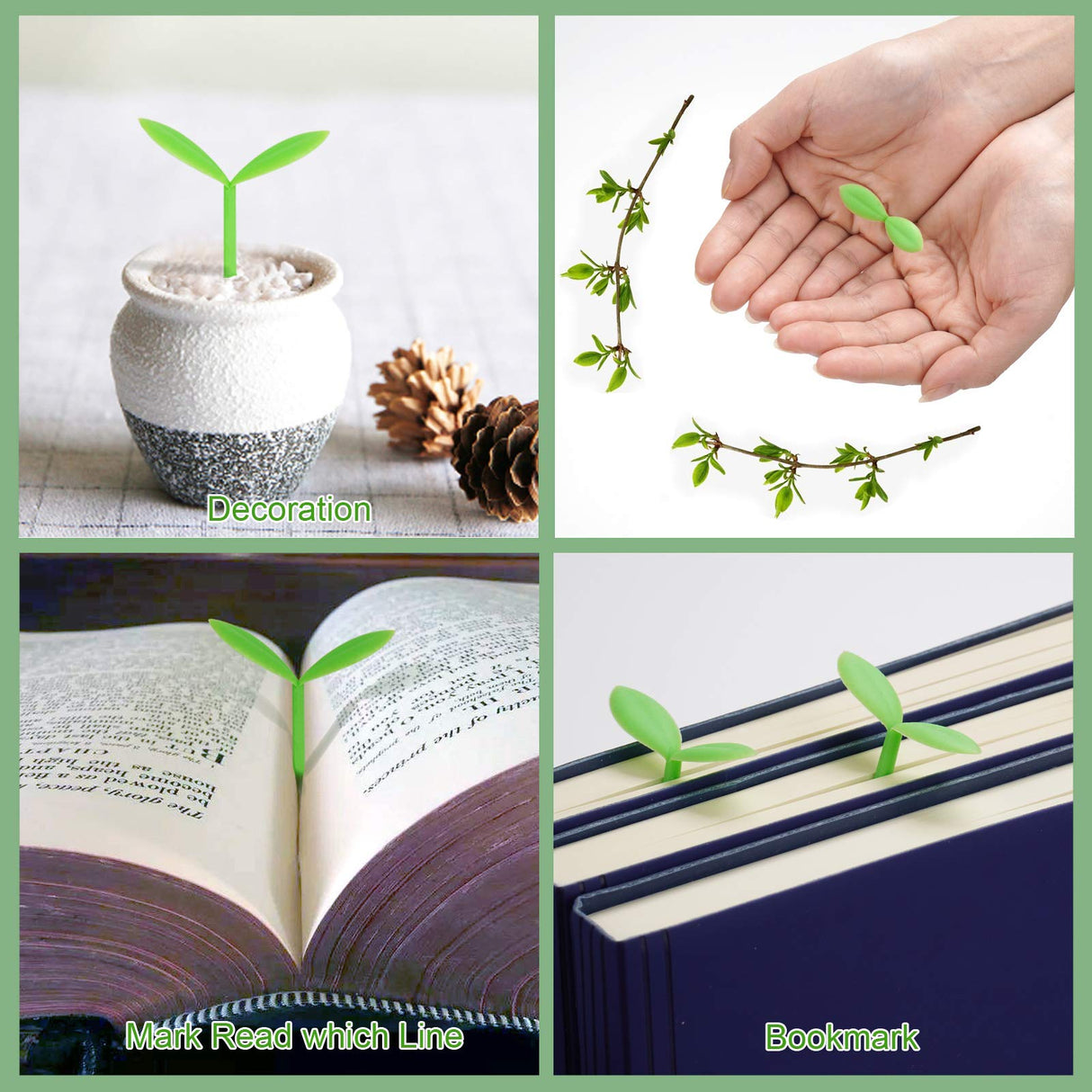 YKING Sprout Little Green Bookmarks Silicone Grass Buds Creative Green Bookmarks, Gifts for Book Lovers Reading, Set of 8 Heetobcos