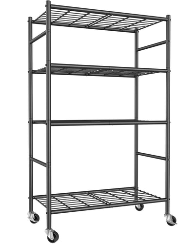 Sakugi Storage Shelves Organizer - 4 Tier Metal Shelf Organizer with Metal Wheels and Adjustable Leveling Feet, Heavy Duty Garage Shelving for Kitchen, Pantry and Closet, 33.1"x12.6"x58.9", Black