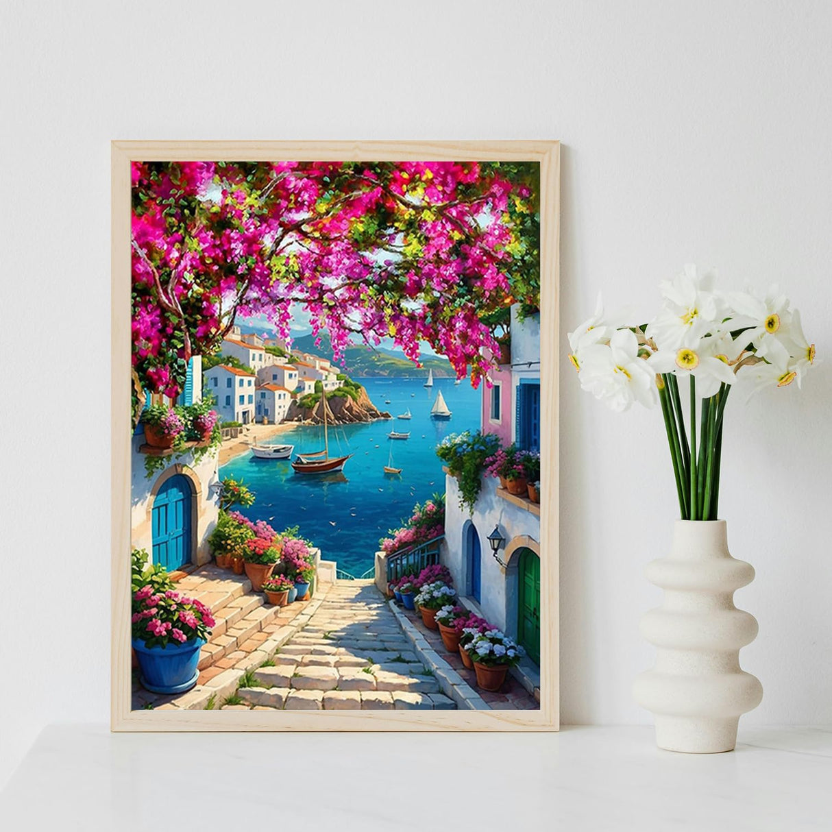 MIRCVSH Scenery Paint by Numbers Kit for Adults,Framed Landscape Paint by Number Kits on Canvas with Brushes,Flowers and Sea Oil Painting Kits with Wooden Easel for Home Wall Decor 12X16 Inch. MIRCVSH