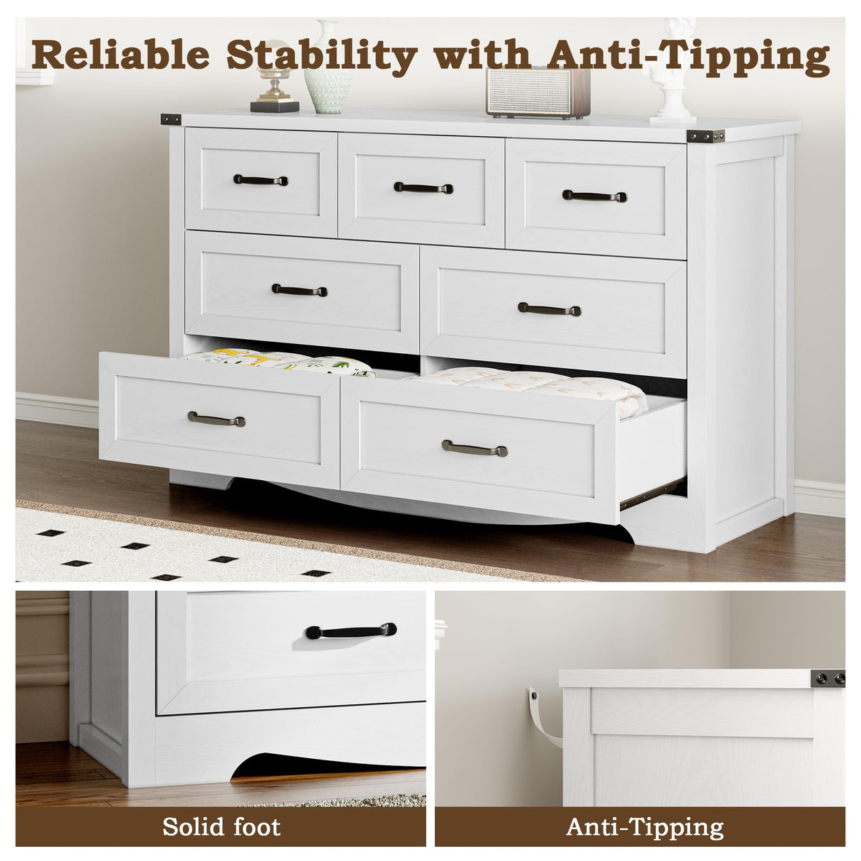 BORNOON 7-Drawer Dresser for Bedroom, Modern Wooden Chest of Drawers with Metal Handles, Anti-Tipping Design, Sturdy and Stable Storage Organizer for Living Room, Entryway, Home Office BORNOON